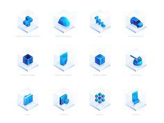 the different types of 3d shapes are shown in this image, including blue and white