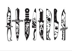 several different types of knifes with designs on them