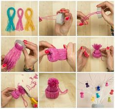 there are many different pictures of yarn being used to make decorations for the holiday season