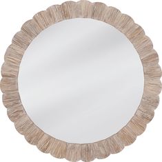 a round mirror that is made out of wood