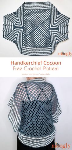 an image of a crochet top that is made out of yarn and has the words, handkerchiff cocoon free crochet pattern on it