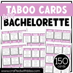 the pink and white printable taco cards for bachelors are shown in this image