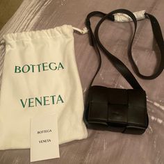 Brand New Bottega Veneta Crossbody Bag In Signature Intrecciato Woven Lambskin Leather With Adjustable Shoulder Strap Black Rectangular Flap Bag, Designer Black Flap Bag Gift, Bottega Veneta Cassette Bag, Bottega Veneta Crossbody Bag, Bottega Veneta Cassette, Bottega Veneta Bag, New Bottega, Blue Wallet, Bottega Veneta Bags