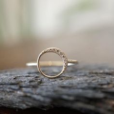 Diamond Crescent Moon Ring // Bayou with Love Gold Round Ring, Open Circle Ring, Word Ring, Crescent Moon Ring, Diamond Huggies, Bespoke Engagement Ring, Moon Studs, Moon Ring, Crescent Moon Necklace