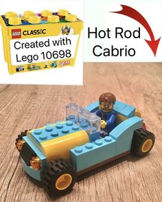 a lego car is shown with the instructions for how to make it look like he's driving