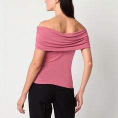 Add a chic off-the-shoulder top to your repertoire for effortless evening looks. Made from soft stretch-jersey, this pullover top has short sleeves, a straight neckline and a fitted silhouette. Wear it with jeans or pants. Closure Type: Pullover HeadFit: Regular FitNeckline: Open NeckSleeve Style: Off Shoulder SleeveApparel Length: 19 InchesFiber Content: 95% Rayon, 5% SpandexFabric Description: JerseyCare: Machine Wash, Tumble DryCountry of Origin: Imported Chic Pink Stretch T-shirt, Fitted Foldover Top For Spring, Straight Neckline, Womens T Shirt, Fitted Silhouette, Shoulder Top, Shirts Tops, Off The Shoulder, Off Shoulder