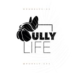 the bulldog logo is black and white with an inscription that reads, bully life