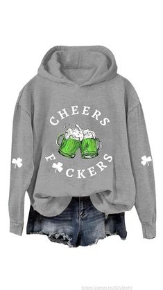 Women's St Patty's Day Sweatshirt Long Sleeve Cute Irish Lucky Graphic Pullover Fashion Casual Hoodies. #pullover #hoodie #sweatshirt #fashion #stpattyday #irish #green #clover #shammrock Vintage Clover, St Pattys, St Pattys Day, White Hoodie, Casual Hoodie, White Sweatshirt, Hoodie Print, St Patrick