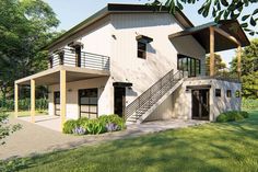 an artist's rendering of a two story house with stairs leading to the second floor