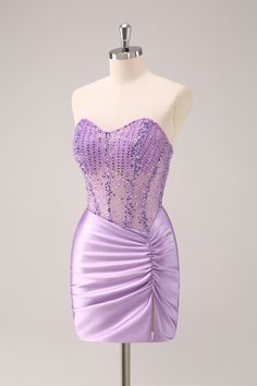 Fabric: Polyester. The fabric is comfortable for skin. Package Contents: 1x Women Dress. Occasion: Whether you are dressing it for a wedding party, prom, evening party or any other occasions, this party dress will be your lovely partner. Light Purple Hoco Dresses Short, Light Purple Hoco Dresses, Lilac Homecoming Dress, Purple Hoco Dresses, Hoco Court, Homecoming Dresses Corset, Tight Homecoming Dress, Strapless Homecoming Dresses