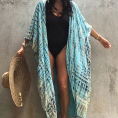 Turquoise Tie Dye Printed Long Short Sleeve Kimono Robe Coverup. Comes With Matching Tie So It Can Be Worn Tied Closed Or Left Open. This Can Be Worn As A Swim Coverup Or Layered Over Your Outfit. Sizing: One Size - Fits Sizes Small, Medium, Large - 0, 2, 4 ,6, 8, 10 Material: 100% Rayon Our Boutique Is Filled With A Curated Collection Of Styles: Spell Gypsy Boho Bohemian Hippie Retro Vintage Handmade Coachella Festival Free People Anthropologie Johnny Was Urban Outfitters Western Aztec Tribal F Blue Bohemian Cover-up For Beach Party, Blue V-neck Festival Cover-up, Blue Cotton Summer Cover-up, Blue Free Size Beach Cover-up, Summer Festival Blue Cover-up, Blue Cotton Beach Cover-up, Blue Cotton Beach Season Cover-up, Blue One-size Beachwear Cover-up, One Size Bohemian Blue Cover-up