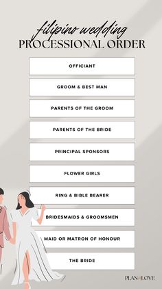 the wedding order form is shown in this graphic style, with two brides standing next to each other