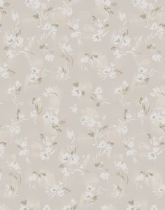 a wallpaper with white flowers and green leaves on the top right hand corner is an off - white background