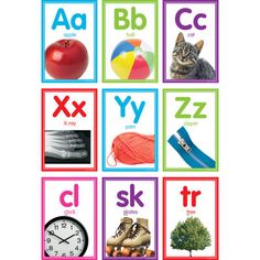 an alphabet poster with pictures of animals and letters