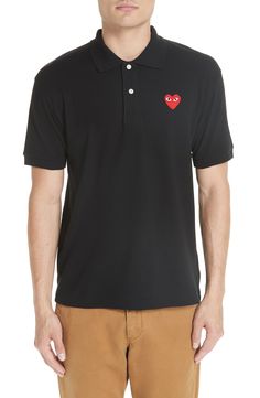 A playful little chest patch brands this modern polo in a polished interlock knit spun from pure cotton. Style Name:Comme Des Garçons Play Heart Logo Slim Fit Polo. Style Number: 5295251. Available in stores. Comme Des Garcons Heart, Play Heart, Solid Dress Shirt, Play Comme Des Garcons, Cotton Linen Pants, Slim Fit Polo, Comme Des Garcons Play, Heart Logo, Three Piece Suit