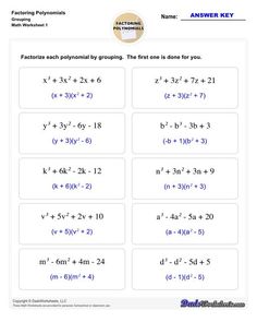 factoring expressions worksheet with answers and answer sheet for the two numbers in each