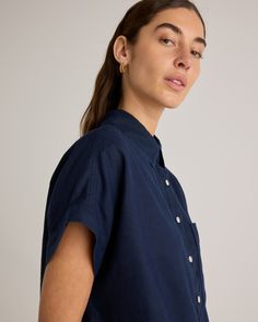 Survive summer without breaking a sweat in our 100% European Linen Camp Shirt. Made from premium European linen, this lightweight, breathable shirt helps keep you cool on those warm, sunny days. With its relaxed fit and classic details, it can flex for both casual outings and more dressed-up occasions. Crafted for durability, this timeless shirt is destined to become a wardrobe essential for years to come.  | Quince | Women's 100% European Linen Camp Shirt in Deep Navy, Size Medium European Linens, Camp Shirt, Camping Shirt, Linen Women, Classic Vintage, Quince, Summer Wardrobe, Wardrobe Essentials, Sunny Days