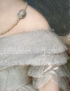 Detail - Princess Marie of Wurttemberg by Johann Michael Holder, c. 1840 Royal Clothes, Ribbon Flowers, Art Clothes, Art And Architecture, Film Photography, Beautiful Art, Cool Photos, Cross Necklace, Pearl Necklace