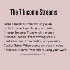 a pink poster with the words,'the 7 income streams'in black and white