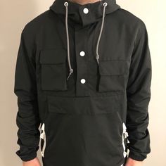 Great Unused Condition! Black Techwear Parka For Fall, Casual Black Parka For Streetwear, Casual Black Outerwear With Pockets, Black Urban Windbreaker With Pockets, Casual Black Windbreaker For Cold Weather, Black Utility Windbreaker For Winter, Black Urban Parka With Pockets, Black Parka For Fall Streetwear, Black Parka With Pockets For Fall