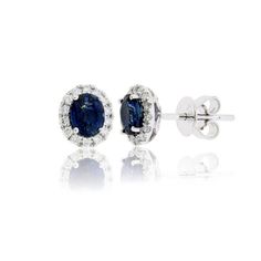 14K White Gold .12ctw Diamond & 1.09ctw Sapphire Halo Stud Earrings Product Details Earring Information Center Gemstone Accent Stones Style #: GBC 24632291 Type: Sapphire Type: Diamond Metal Type: 14K White Gold Shape: Oval Shape: Round Backing Type: Post / Friction Number: 2 Number: 28 Carat Weight: 1.09ctw Carat Weight: .12ctw Product Measurements Length (A): 7.5mm Width (B): 6.5mm Depth (C): 4.35mm Shipping & Processing: Standard Shipping is Free and typically takes 2-3 Days! In Stock in Whit Classic Oval Sapphire Diamond Earrings, Formal Cluster Halo Setting Earrings, Formal Sterling Silver Cluster Earrings With Halo Setting, Oval Cluster Earrings With Prong Setting For Formal Occasions, Formal Oval Cluster Earrings With Prong Setting, Oval Sapphire Diamond Earrings For Anniversary, Gia Certified Sapphire Diamond Earrings For Formal Occasions, Formal White Gold Cluster Earrings With Halo, Formal Gia Certified Sapphire Diamond Earrings