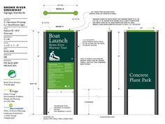 the brochure for boat launch and plant park is shown in green, white and black