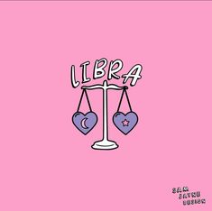 the libra symbol with two hearts hanging from it's balance bars on a pink background