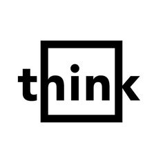 the think logo is shown in black and white