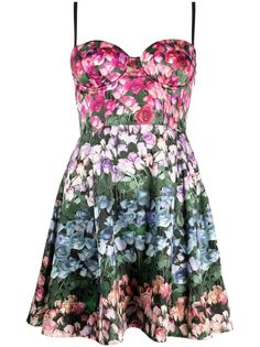 multicolour all-over floral print satin weave corset style adjustable spaghetti straps concealed side zip fastening straight hem Mini Dress Pink, Versace Outfit, City Dress, Bustier Dress, Satin Mini Dress, Betsy Johnson, Pink Mini Dresses, Corset Style, Dress Pink