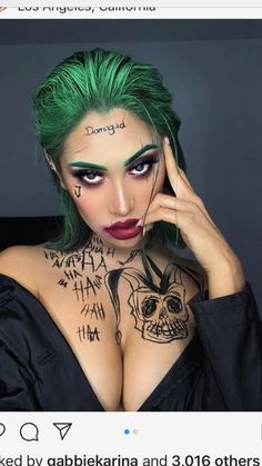 Black Woman Joker Costume, Joker Glam Makeup, Women Joker Makeup, Glam Joker Makeup, Jared Leto Joker Costume Female, Joker Make Up Female, Joker Female Makeup, Joker Face Makeup, Joker Nails Designs