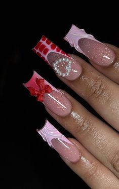 Hard Nails, Diy Acrylic Nails, Nail Designs Valentines, Simple Acrylic Nails, Bling Acrylic Nails