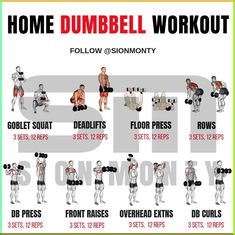 the home dumbbell workout chart shows how to do it in 5 minutes or less