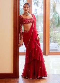 Ruffle Saree, Embellished Blouse