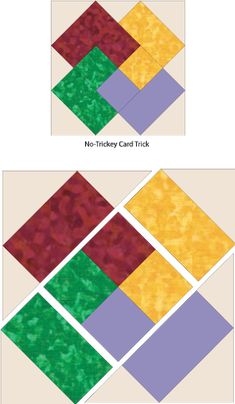 two pictures showing the same pattern as shown in this paper piece, each with different colors