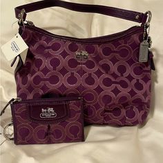 Adorable Set. Purple Signature Fabric. Nwt For Both Items. Grey Shoulder Bag, Black Satchel, Coach Tote, Bags Coach, Vintage Coach, Signature Collection, Hand Bags, Coach Purses, Leather Satchel