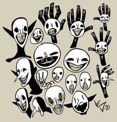 an assortment of cartoon faces with different facial expressions and hands in the shape of masks