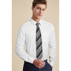 Men's Shirt with Tie Handkerchief Set - 02-WHITE/BLACK White Long Sleeve Smart Dress Shirt, White Cotton Ties For Black Tie Events, Smart White Collared Shirt, Professional White Long Sleeve Shirt, Professional White Shirt For Office, Classic Long Sleeve Shirt For Black Tie Event, Professional White Formal Shirt, Smart White Cotton Shirt, Smart White Business Shirt