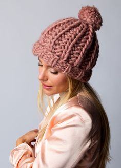 AUTODESCRIPTION Cozy Soft Knit One-size Knitting Pattern, Cozy Chunky Knit Beanie, Cozy Knitting Pattern For Cold Weather, Cozy Beanie Knitting Pattern, Cozy Pink Soft Knit Pattern, Fishermans Rib, Knitting Kits, Winter Hats, Pom Pom