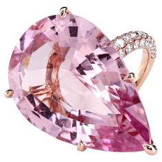 The statement ring featuring a certified 35.73 carats pear-shaped natural pink morganite; GIA #1152101549. The stone is set in a bespoke 18K rose gold mounting consisting of a diamond micro pave-encrusted basket and pave-set shank with three rows of diamonds, 148 F/VS ideal cut diamonds - 2.00-carat total weight. Finger size: US - 5 3/4 Leon Mege, Morganite Diamond Ring, Micro Pave Ring, Pear Shaped Ring, Vintage Cocktail Ring, Gemstone Art, Morganite Diamond, Engagement Ring Shapes, Gold Cocktail Ring