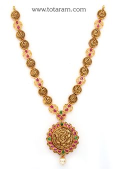 22 Karat Gold Necklace with Beads & Japanese Culture Pearl (Temple Jewellery) - 235-GN4289 - in 24.450 Grams for USD $1934.99. 
Made in India by Totaram Jewelers Online this product is in Gold - 22 Karat BIS Hallmark 916 KDM Gold  & is an excellent gift for Adult - Women. Ships fully insured with secured guaranteed delivery for free with your order over $250 from New Jersey USA & comes with 30 days exchange policy. Luxury Beaded Temple Necklace For Festive Season, Pearl Temple Jewellery, Necklace With Beads, 22k Gold Necklace, Temple Jewelry Necklace, Gold Temple Jewellery, Temple Jewellery, Gifts For Adults, Japanese Culture