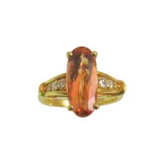 18K yellow gold ring, prong set in center with one oval precious topaz weighing 3.16cts and 6 full cut round diamonds weighing .22cts, F-G color, VS clarity Finger size 5.5, may be sized Gold Topaz Ring, Topaz And Diamond Ring, Garnet And Diamond Ring, Cognac Diamonds, Gold Topaz, Contemporary Ring, Gold Ring Sets, Pink Topaz, Black Onyx Ring