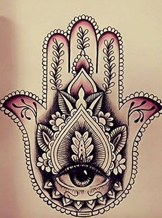 a hamsa with an intricate design on it's hand and eyes in the center