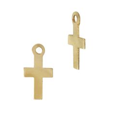 14K Gold Yellow No Bail Flat Plain Cross Charms Cross Charms, Jewelry Making, Yellow, Gold