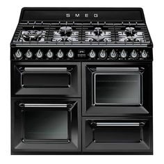 a black stove top oven sitting in front of a white background with the words outlet 50 %