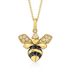 LeVian - Le Vian .42ct t. w. Nude, Blackberry Diamond Bumblebee Pendant Necklace in 14kt Honey Gold. With a rich history dating back to the 15th century, Le Vian jewelry is well known for its decadent designs and innovative use of color. Add some glamorous whimsy to your look with this charming bumblebee pendant necklace, featuring .42 ct. t. w. round brilliant-cut champagne and black diamonds in black rhodium. Set in polished 14kt yellow gold and suspended from a cable chain that adjusts up to Le Vian Jewelry, Levian Jewelry, Expensive Jewelry Luxury, April Birthday, Diamond Birthstone, Le Vian, Expensive Jewelry, Black Diamonds, Black Rhodium