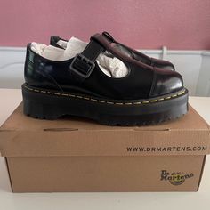 Brand New! Size 10 Us Women Size 8 Uk Size 42 Eu Dr Martens Bethan, Thrifting Manifestation, Leather Platform Shoes, Goth Shoes, Chanel Boots, Girl Shopping, Black Platform Shoes, Dr Martens Black, Platform Mary Janes