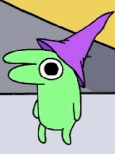 a cartoon character wearing a purple hat