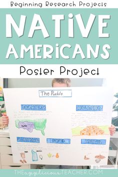 a young boy holding up a poster with the words native americans written on it in front of him