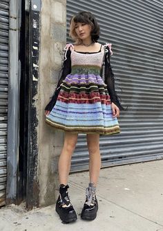 Maximalism Style Fashion, Maximalism Aesthetic Outfit, Harajuku Crochet, Aesthetic Crochet Dress, Maximalism Clothes, Maximalism Fashion Aesthetic, Alternative Crochet Clothes, Bestdressed Ashley Outfits, Crochet Alternative Clothing