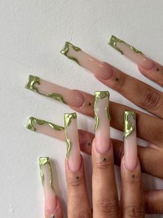 Indie Nail Art, Green Nails Designs, Nail Art Green, Classy Acrylic, Grunge Nails